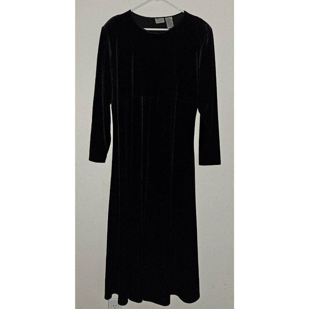 Jacqueline Ferrar Black Velvet Dress Full Length Long Sleeves Plus Sz 18W Modest
